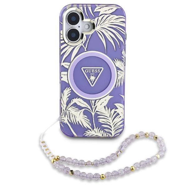 Etui Guess Palm Trees Triangle Pearl     Strap MagSafe do iPhone 16 fioletowy