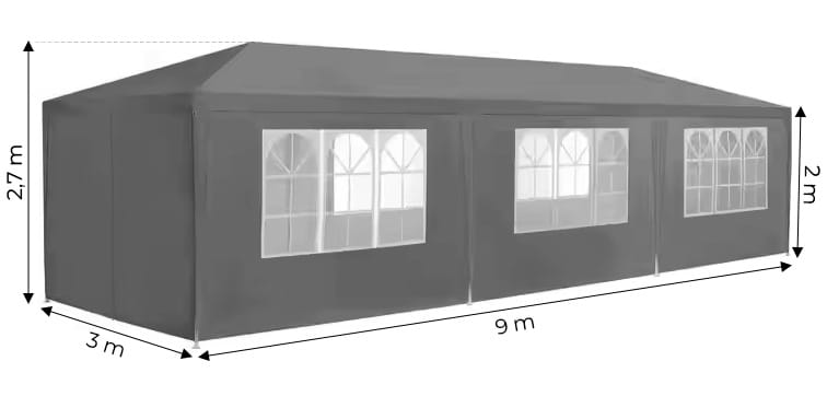 Namiot pawilon ogrodowy handlowy 3x9 m 8 ścianek szary MultiGarden