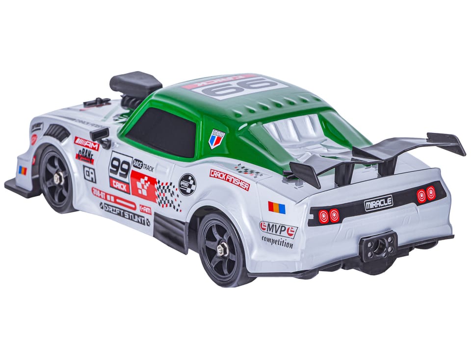 DUŻY Samochód Do Driftu Auto RC Drift 1:16 2,4 GHz PARA DYM Srebrny Dodge 4WD LED