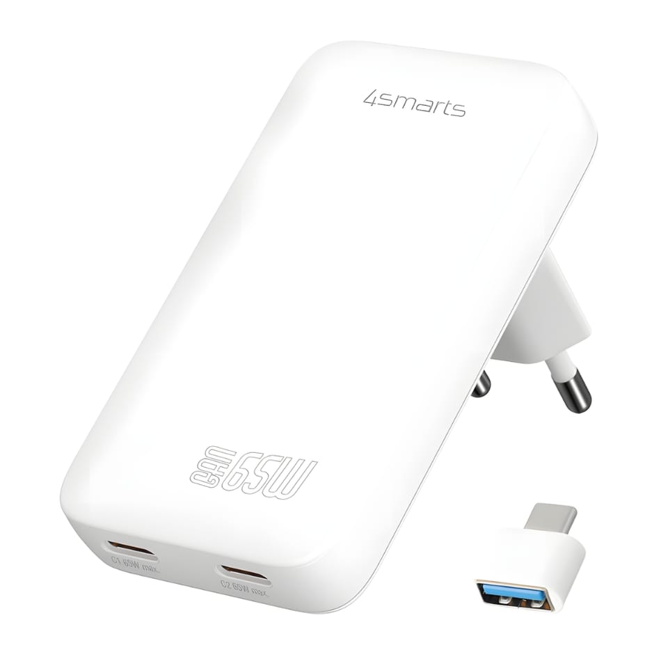 Ładowarka sieciowa 4smarts FlatPlug Slim Dual 65W GaN 2xUSB-C biały