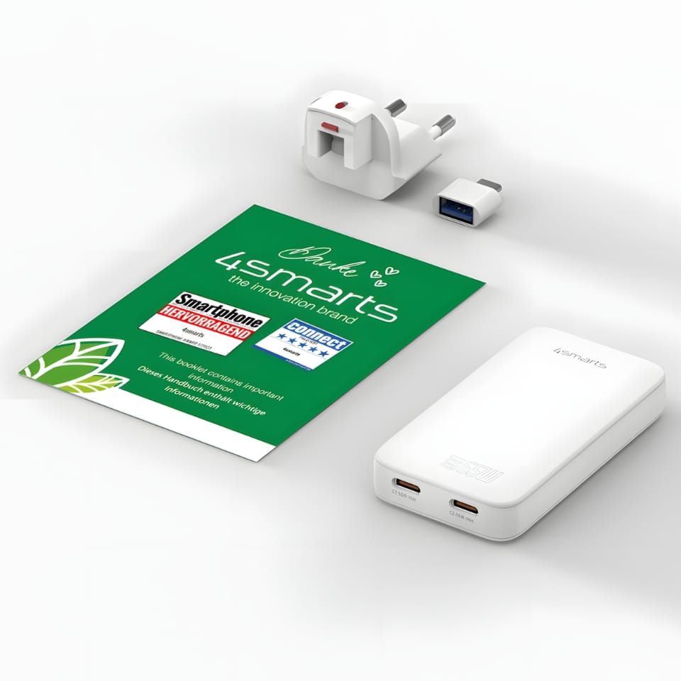 Ładowarka sieciowa 4smarts FlatPlug Slim Dual 65W GaN 2xUSB-C biały