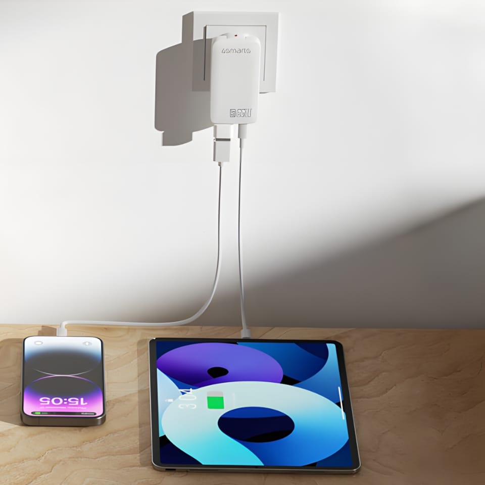 Ładowarka sieciowa 4smarts FlatPlug Slim Dual 65W GaN 2xUSB-C biały