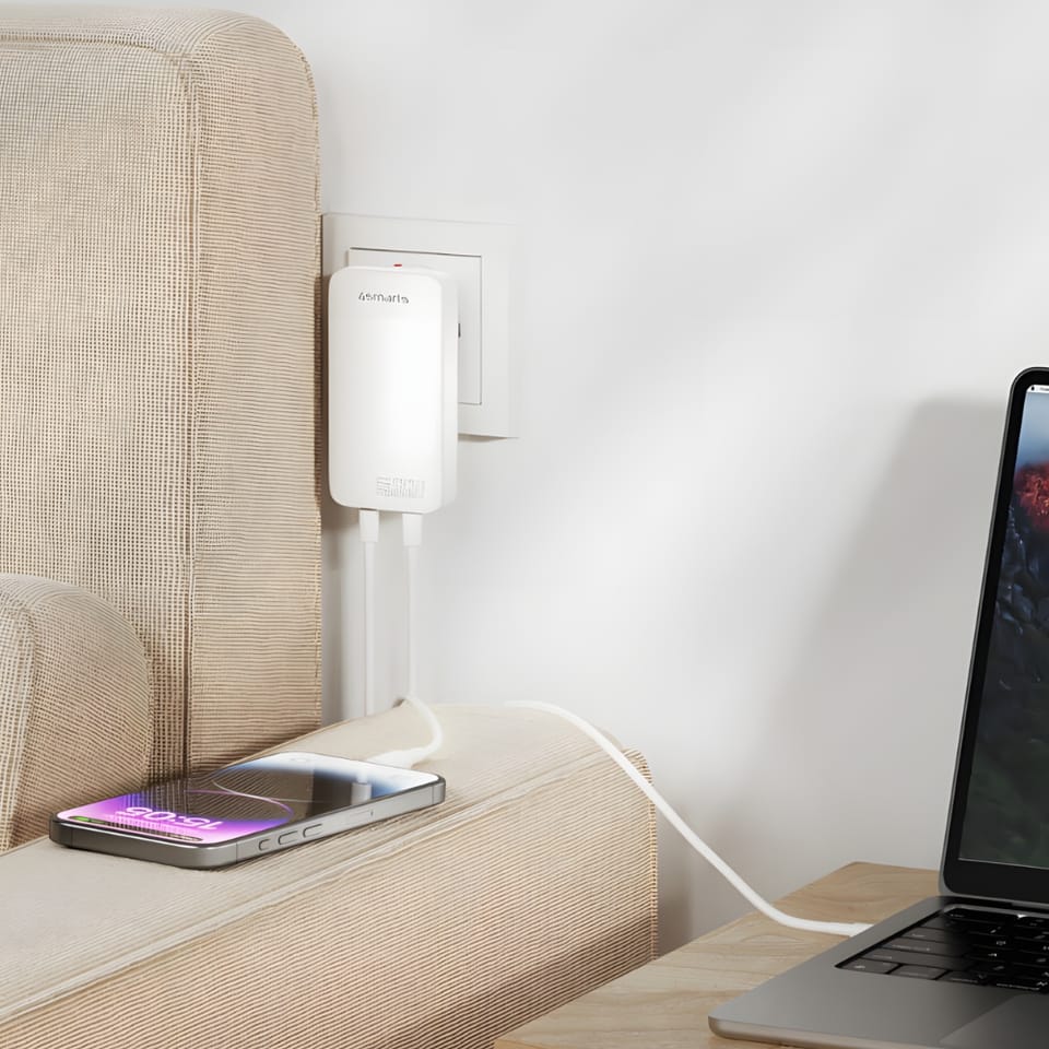 Ładowarka sieciowa 4smarts FlatPlug Slim Dual 65W GaN 2xUSB-C biały