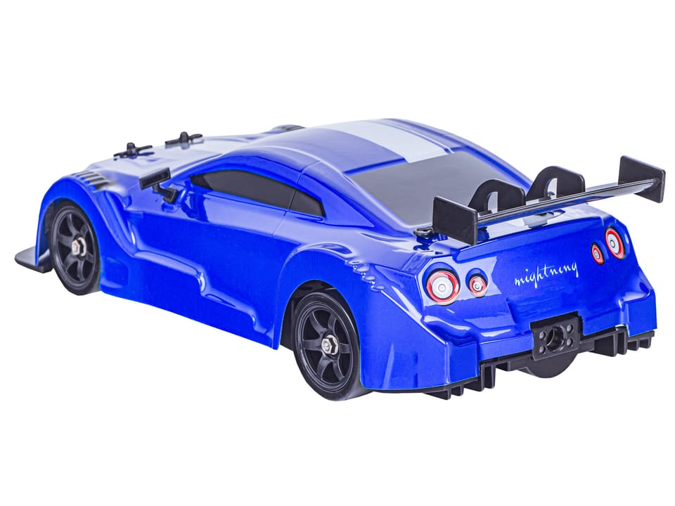 DUŻY Samochód Do Driftu Auto RC Drift 1:16 2,4 GHz PARA DYM 4WD Niebieski Nissan GTR LED