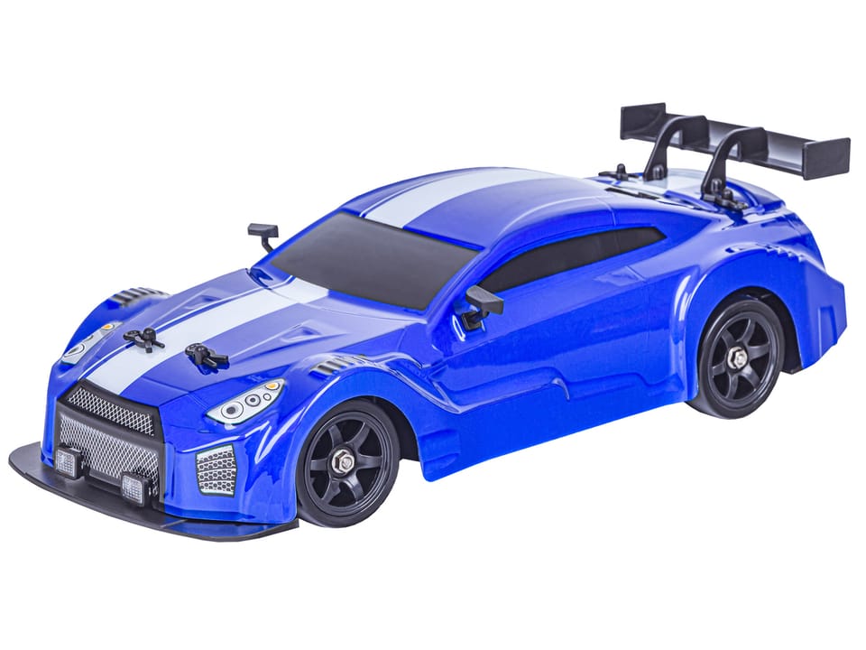 DUŻY Samochód Do Driftu Auto RC Drift 1:16 2,4 GHz PARA DYM 4WD Niebieski Nissan GTR LED