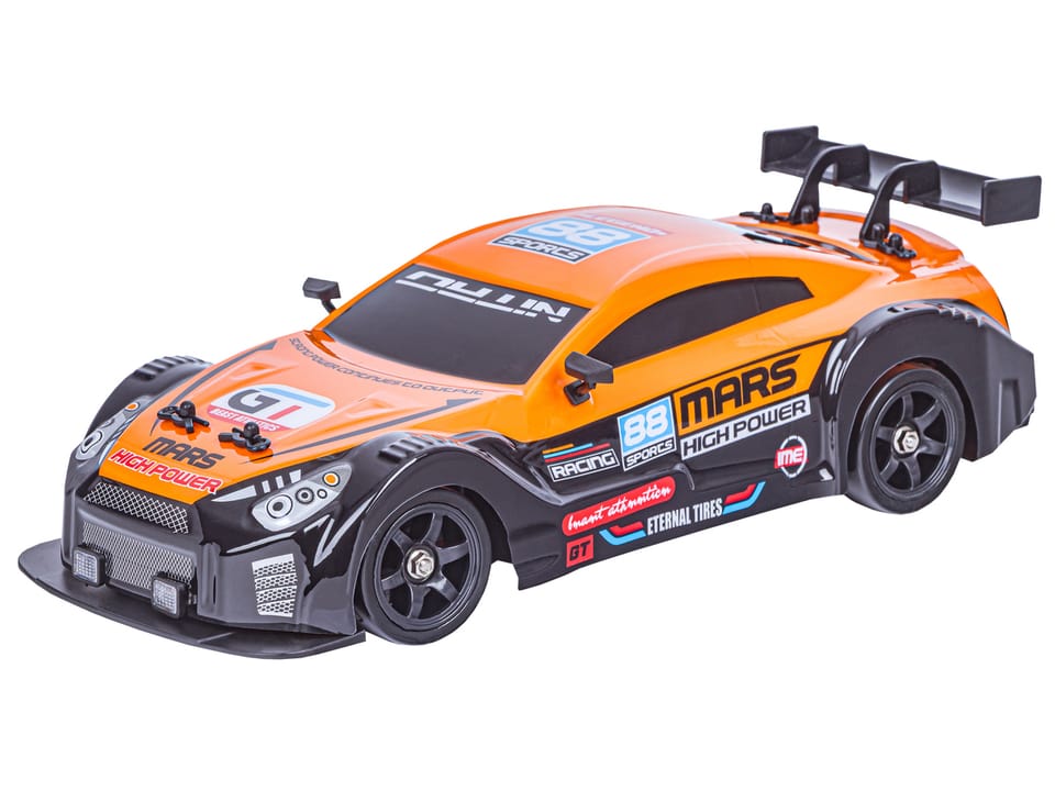 DUŻY Samochód Do Driftu Auto RC Drift 1:16 2,4 GHz PARA DYM 4WD Pomarańczowy Nissan GTR LED