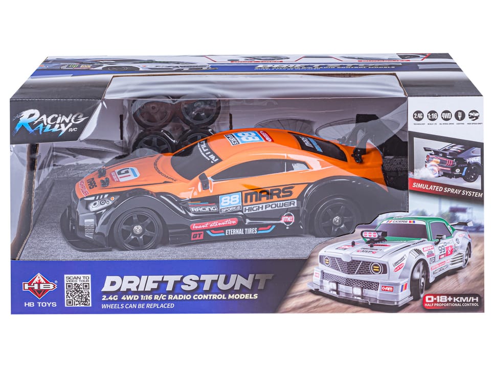 DUŻY Samochód Do Driftu Auto RC Drift 1:16 2,4 GHz PARA DYM 4WD Pomarańczowy Nissan GTR LED