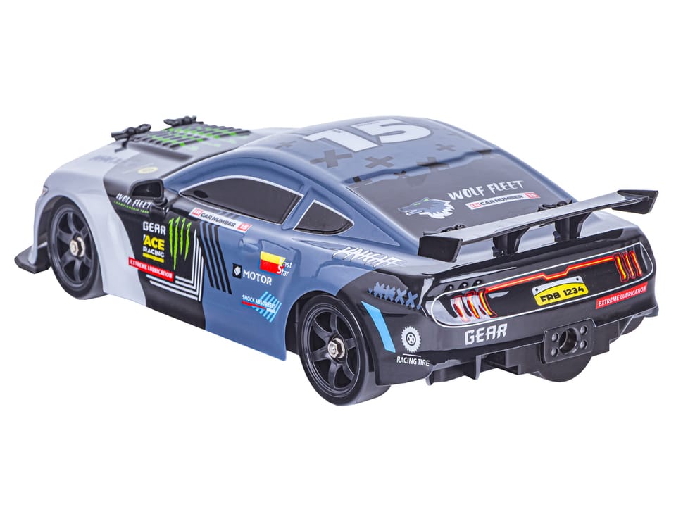 DUŻY Samochód Do Driftu Auto RC Drift 1:16 2,4 GHz PARA DYM Grafitowy Mustang 4WD LED