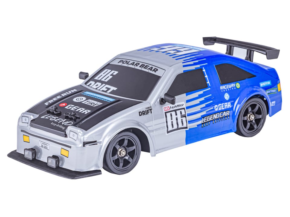 DUŻY Samochód Do Driftu Auto RC Drift 1:16 2,4 GHz PARA DYM Srebrna Toyota 4WD LED