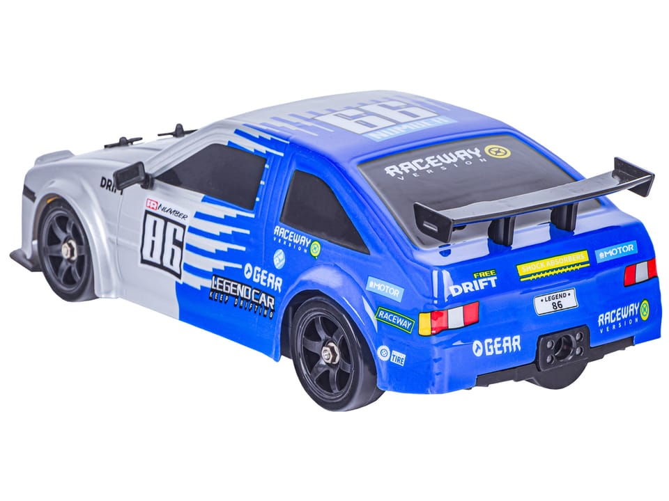 DUŻY Samochód Do Driftu Auto RC Drift 1:16 2,4 GHz PARA DYM Srebrna Toyota 4WD LED