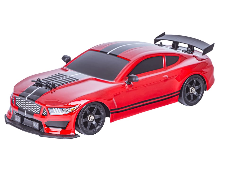 DUŻY Samochód Do Driftu Auto RC Drift 1:16 2,4 GHz PARA DYM Mustang 4WD Czerwony LED