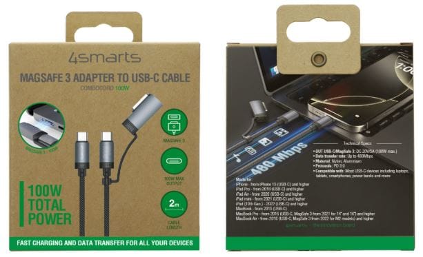 Kabel USB-C 4smarts Explorer ComboCord   100W 2m z adapterem MagSafe czarny