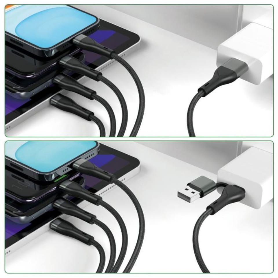Kabel USB-C/USB-A 4smarts 4w1 1.2m       czarny