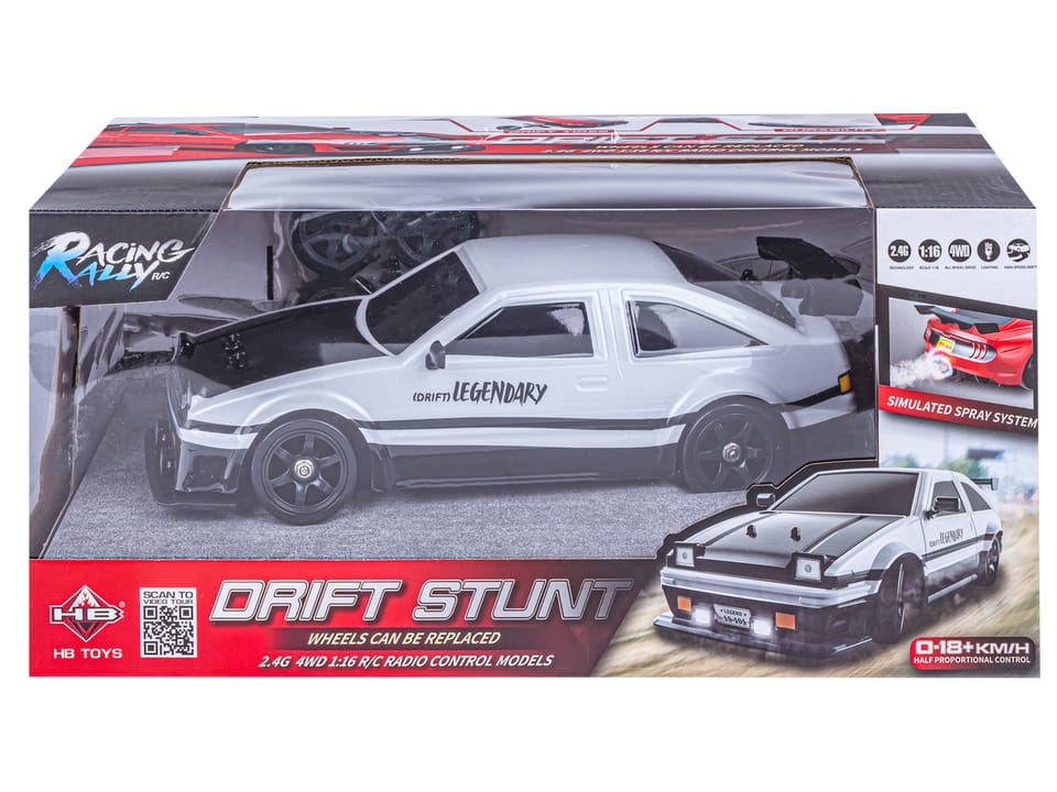 DUŻY Samochód Do Driftu Auto RC Drift 1:16 2,4 GHz PARA DYM Biała Toyota 4WD LED