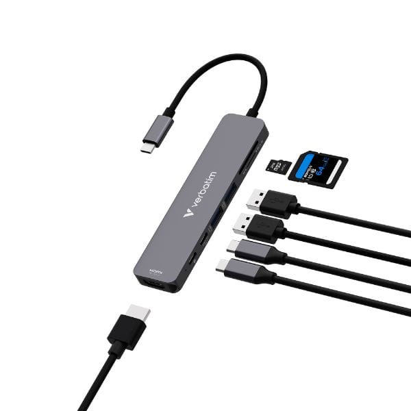 Adapter Hub Verbatim HDMI/USB-C          3.2/USB-C/2xUSB-A 3.2/SD/microSD aluminiowy 32158