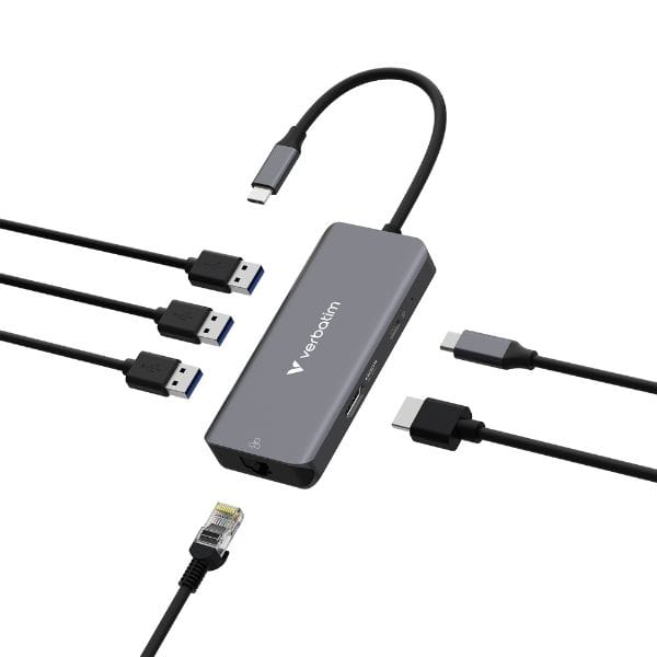 Adapter Hub Verbatim USB-C/HDMI/3xUSB-A  3.2/RJ45 aluminiowy 32157