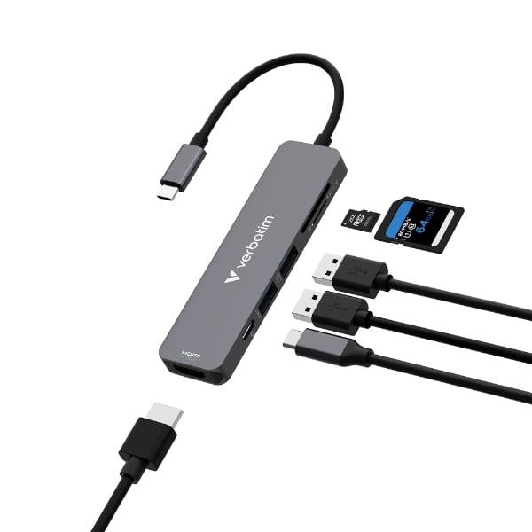 Adapter Hub Verbatim USB-C/HDMI/USB-A    3.2/USB-A 2.0/SD/microSD aluminiowy 32156