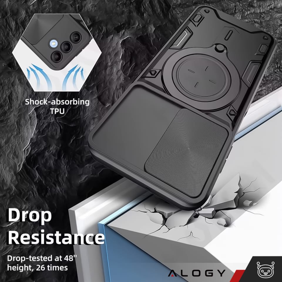 Etui do Samsung Galaxy S25 pancerne Slide Case Ring obudowa ochrona aparatu Alogy CamGuard Pro czarne