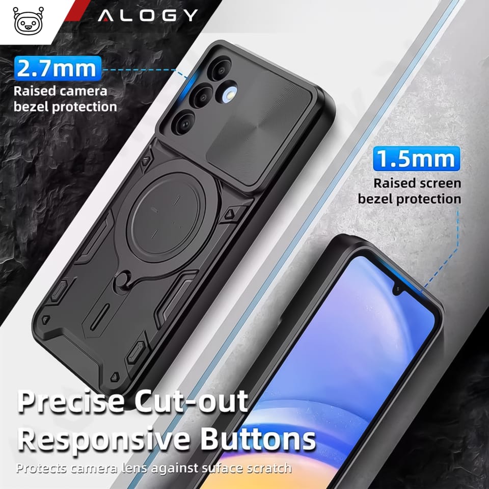 Etui do Samsung Galaxy S25 pancerne Slide Case Ring obudowa ochrona aparatu Alogy CamGuard Pro czarne