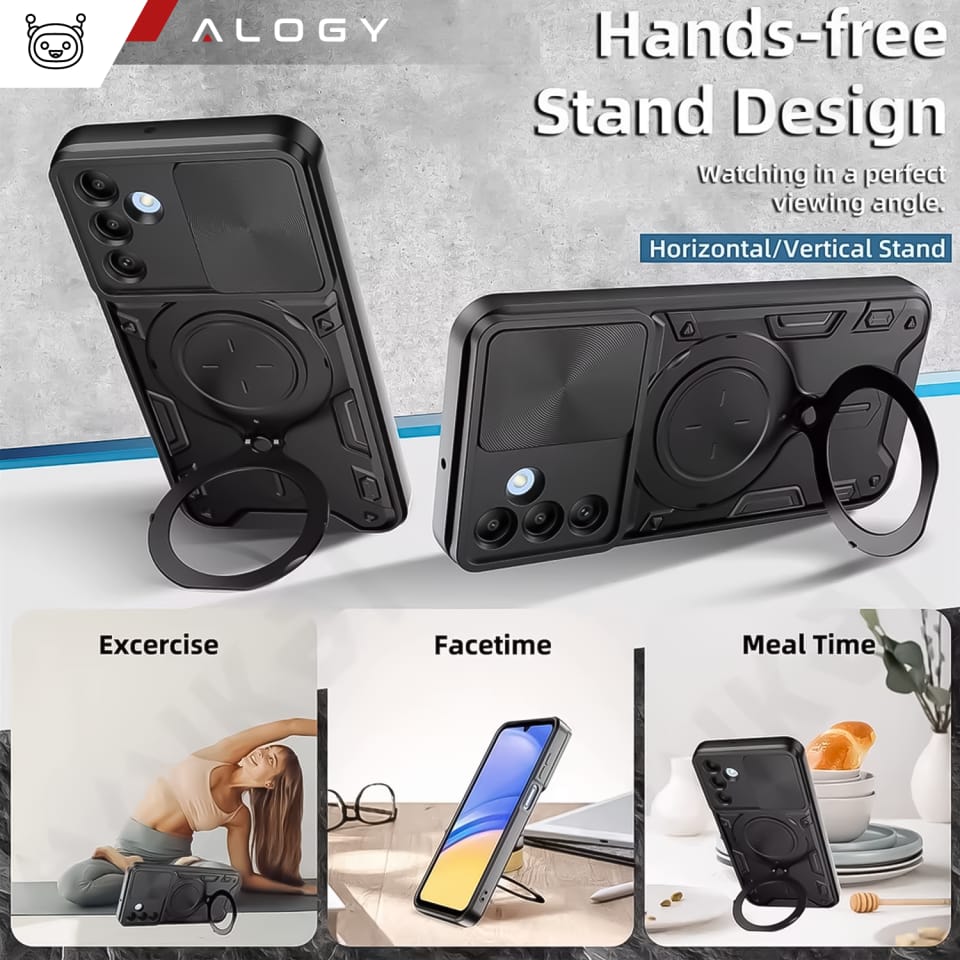 Etui do Samsung Galaxy S25 pancerne Slide Case Ring obudowa ochrona aparatu Alogy CamGuard Pro czarne