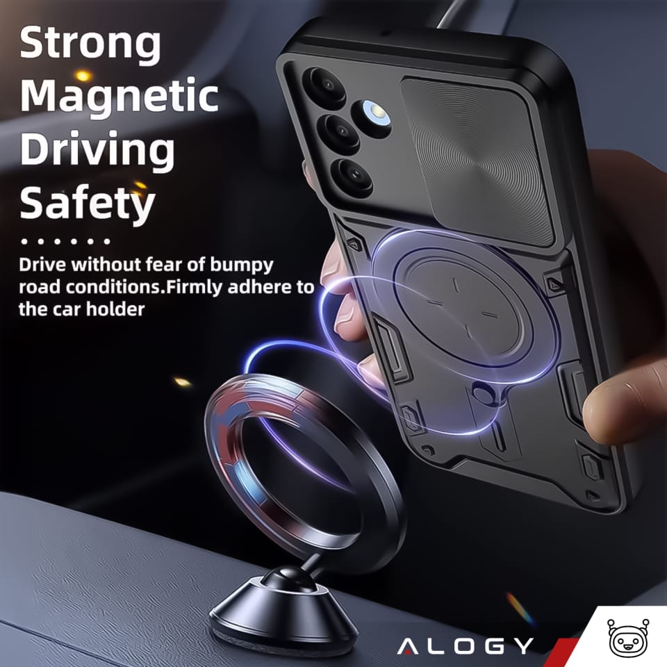 Etui do Samsung Galaxy S25 pancerne Slide Case Ring obudowa ochrona aparatu Alogy CamGuard Pro czarne