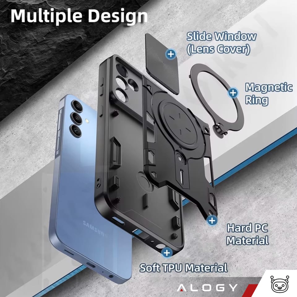 Etui do Samsung Galaxy S25 pancerne Slide Case Ring obudowa ochrona aparatu Alogy CamGuard Pro czarne