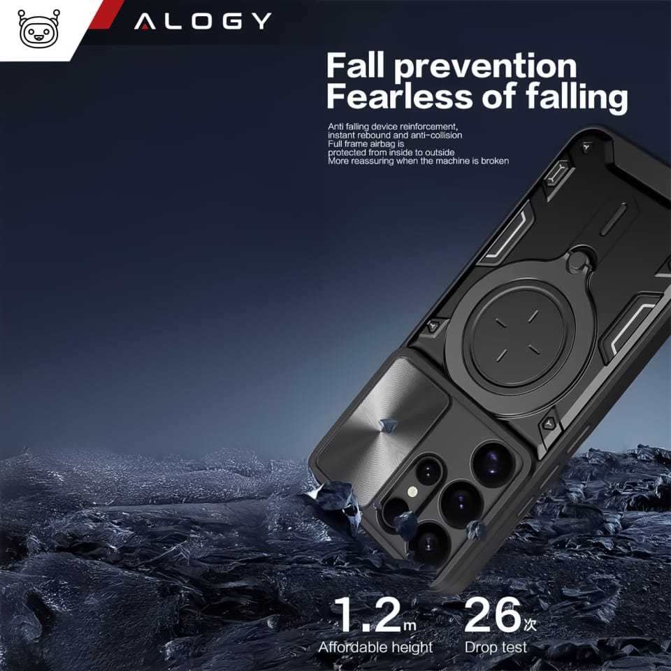 Etui do Samsung Galaxy S25 Ultra pancerne Slide Case Ring obudowa ochrona aparatu Alogy CamGuard Pro czarne