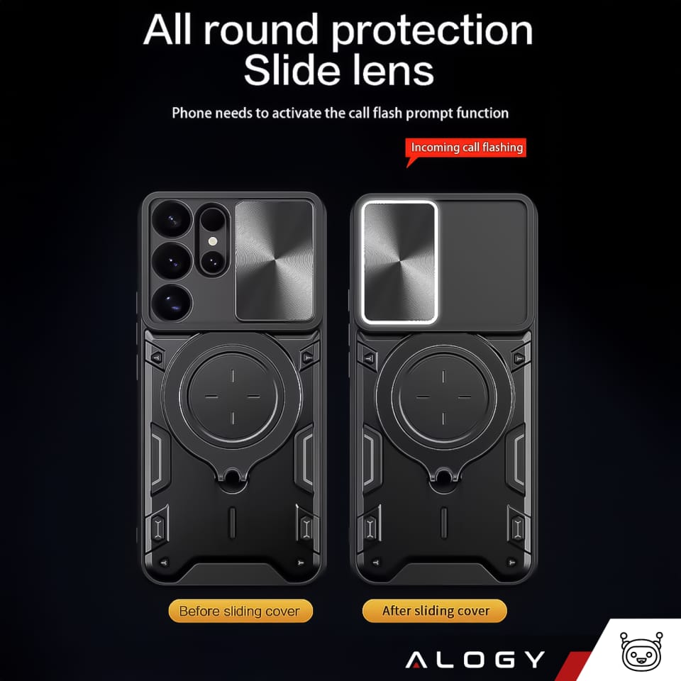 Etui do Samsung Galaxy S25 Ultra pancerne Slide Case Ring obudowa ochrona aparatu Alogy CamGuard Pro czarne