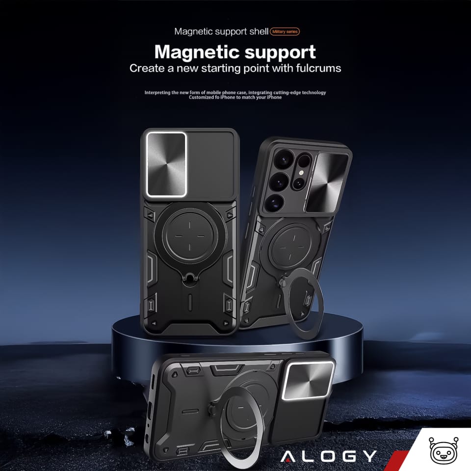 Etui do Samsung Galaxy S25 Ultra pancerne Slide Case Ring obudowa ochrona aparatu Alogy CamGuard Pro czarne