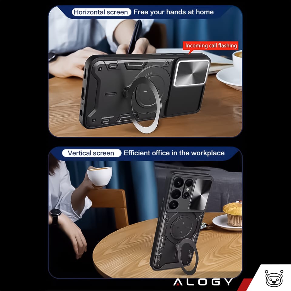 Etui do Samsung Galaxy S25 Ultra pancerne Slide Case Ring obudowa ochrona aparatu Alogy CamGuard Pro czarne