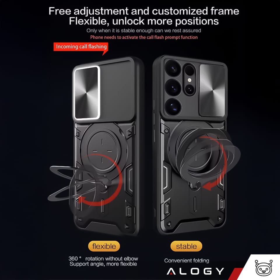 Etui do Samsung Galaxy S25 Ultra pancerne Slide Case Ring obudowa ochrona aparatu Alogy CamGuard Pro czarne