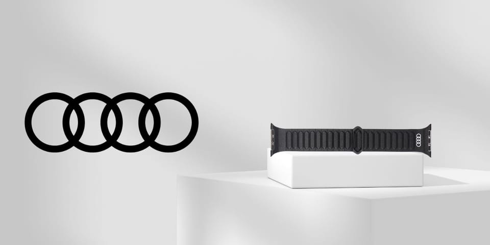 Pasek Audi Logo Genuine Leather Magnetic Ring do Apple Watch 44/45/46/49mm czarny