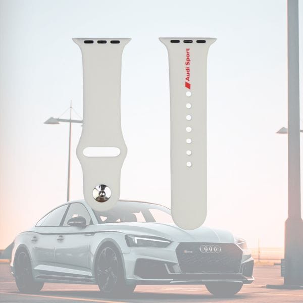 Pasek Audi Sport Red Logo Silicone Watch Strap do Apple Watch 40/41/42mm biały