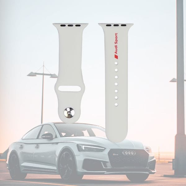 Pasek Audi Sport Red Logo Silicone Watch Strap do Apple Watch 44/45/46/49mm biały