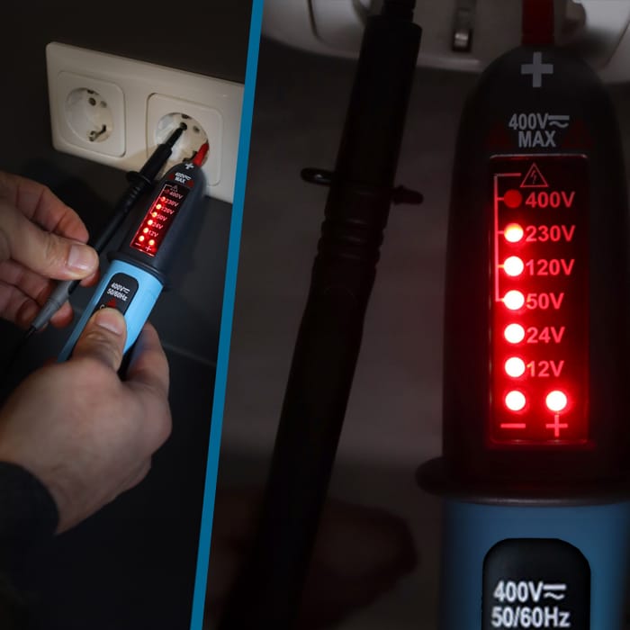 tester napięcia LED, miernik z wyświetlaczem, tester z diodami LED, detektor napięcia LED, tester elektryczny LED, tester napięcia AC/DC z diodami, tester dla elektryków, bezpieczny tester napięcia, wskaźnik napięcia LED, tester napięcia CAT III