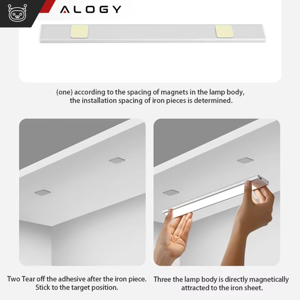 Lampka szafkowa z czujnikiem ruchu Listwa Alogy Motion Sensor LED Light 60cm do garderoby szafy kuchni Srebrna
