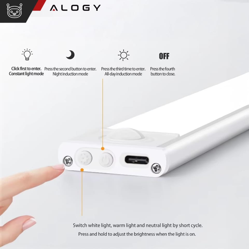 Lampka szafkowa z czujnikiem ruchu Listwa Alogy Motion Sensor LED Light 60cm do garderoby szafy kuchni Srebrna