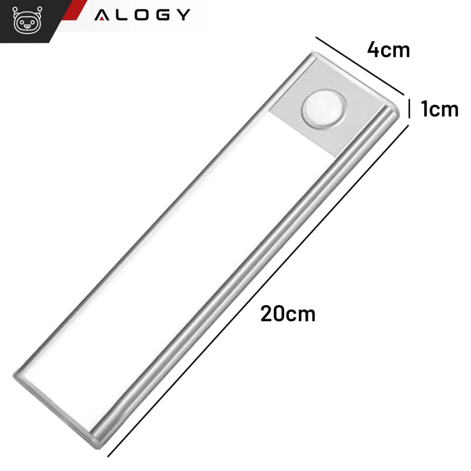 Lampka szafkowa z czujnikiem ruchu Listwa Alogy Motion Sensor LED Light 20cm do garderoby szafy kuchni Srebrna