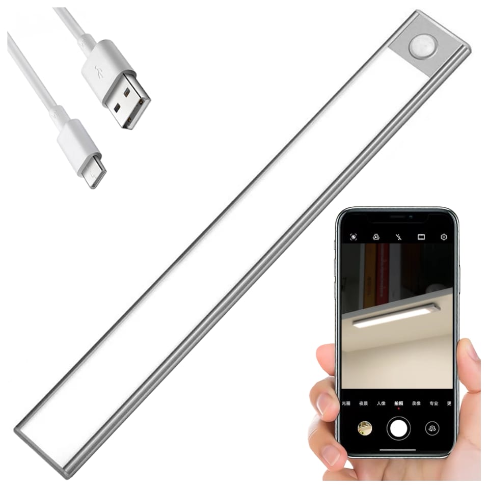 Lampka szafkowa z czujnikiem ruchu Listwa Alogy Motion Sensor LED Light 60cm do garderoby szafy kuchni Srebrna