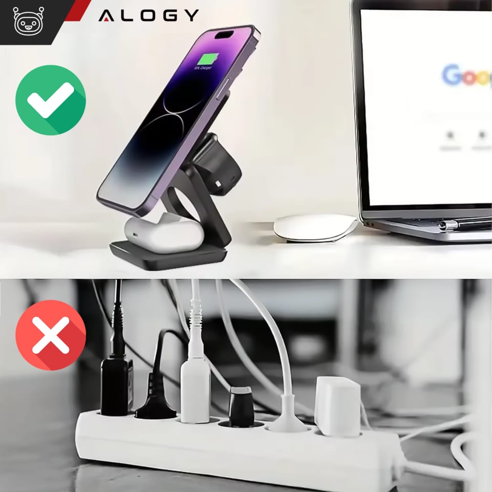 Ładowarka indukcyjna 3w1 do MagSafe QI do Apple iPhone Airpods Watch Alogy QI Charger Stand stojak Czarna