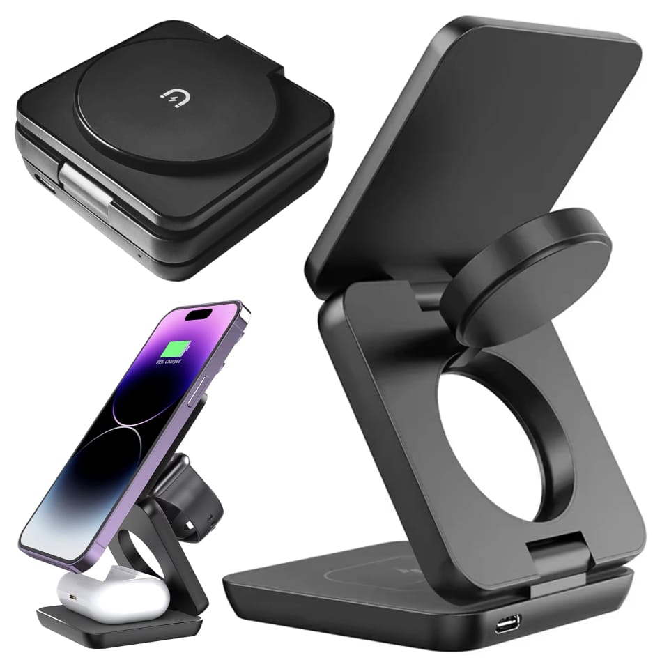 Ładowarka indukcyjna 3w1 do MagSafe QI do Apple iPhone Airpods Watch Alogy QI Charger Stand stojak Czarna