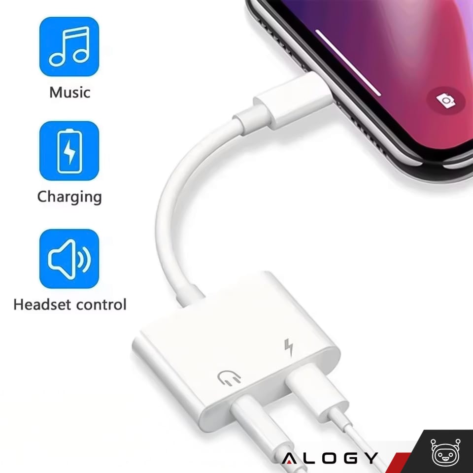 Adapter USB-C do Mini Jack 3.5mm i USB-C Kabel AUX Alogy do Apple iPhone USB-C Biały