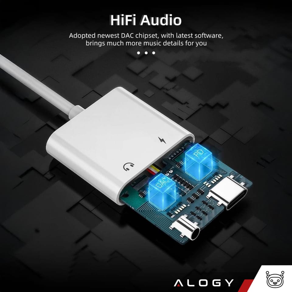 Adapter USB-C do Mini Jack 3.5mm i USB-C Kabel AUX Alogy do Apple iPhone USB-C Biały