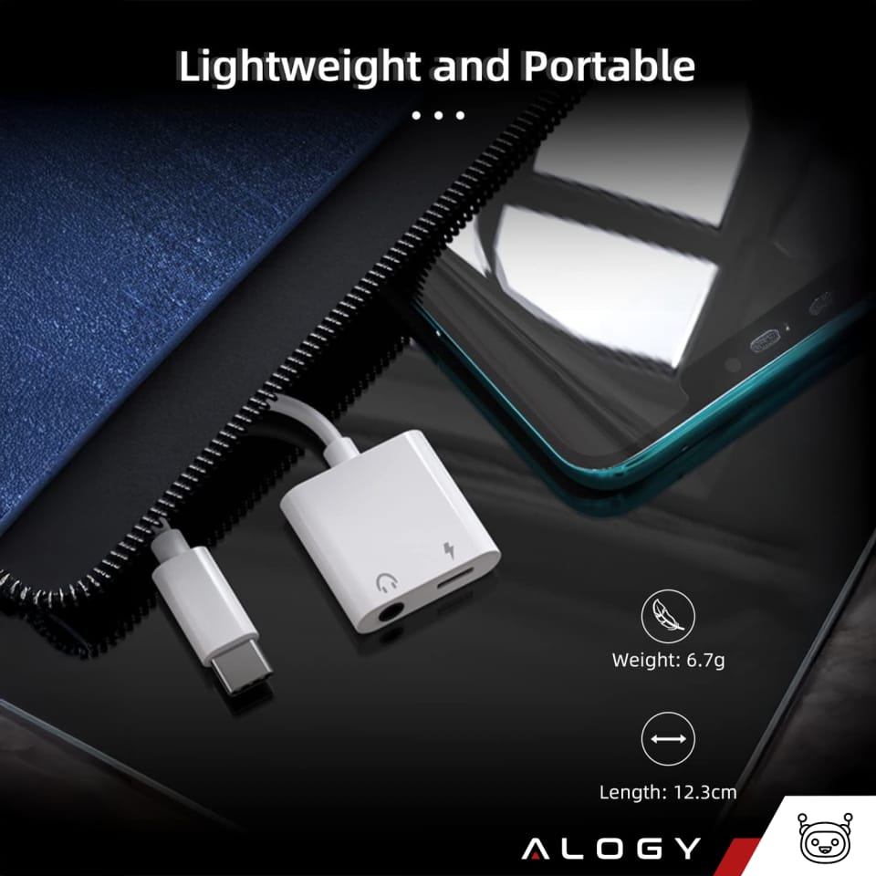 Adapter USB-C do Mini Jack 3.5mm i USB-C Kabel AUX Alogy do Apple iPhone USB-C Biały