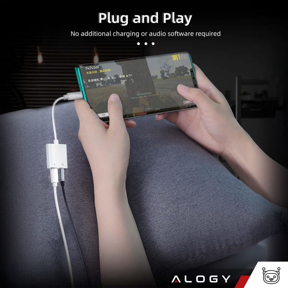 Adapter USB-C do Mini Jack 3.5mm i USB-C Kabel AUX Alogy do Apple iPhone USB-C Biały