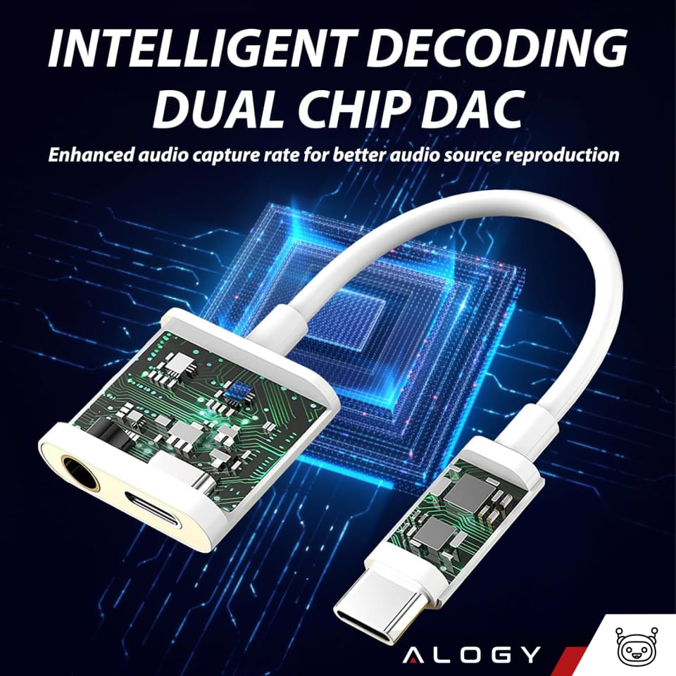 Adapter USB-C do Mini Jack 3.5mm i USB-C Kabel AUX Alogy do Apple iPhone USB-C Biały