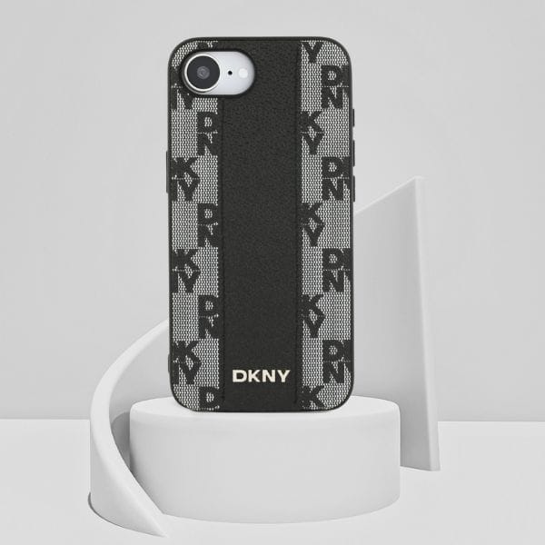 Etui DKNY Leather Checkered Mono Pattern MagSafe do iPhone 16e czarny