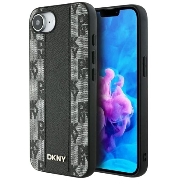 Etui DKNY Leather Checkered Mono Pattern MagSafe do iPhone 16e czarny