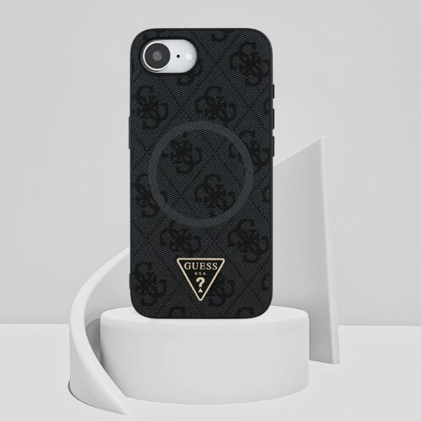 Etui Guess 4G Ring Triangle Logo MagSafe do iPhone 16e czarny