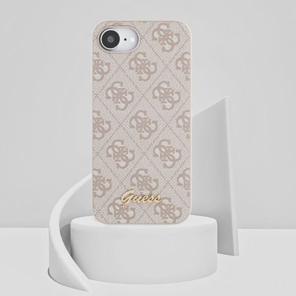 Etui Guess 4G Script Logo MagSafe do     iPhone 16e różowy